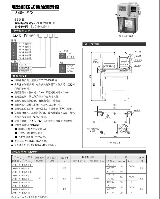 电动卸压式稀油润滑泵AMR-IV